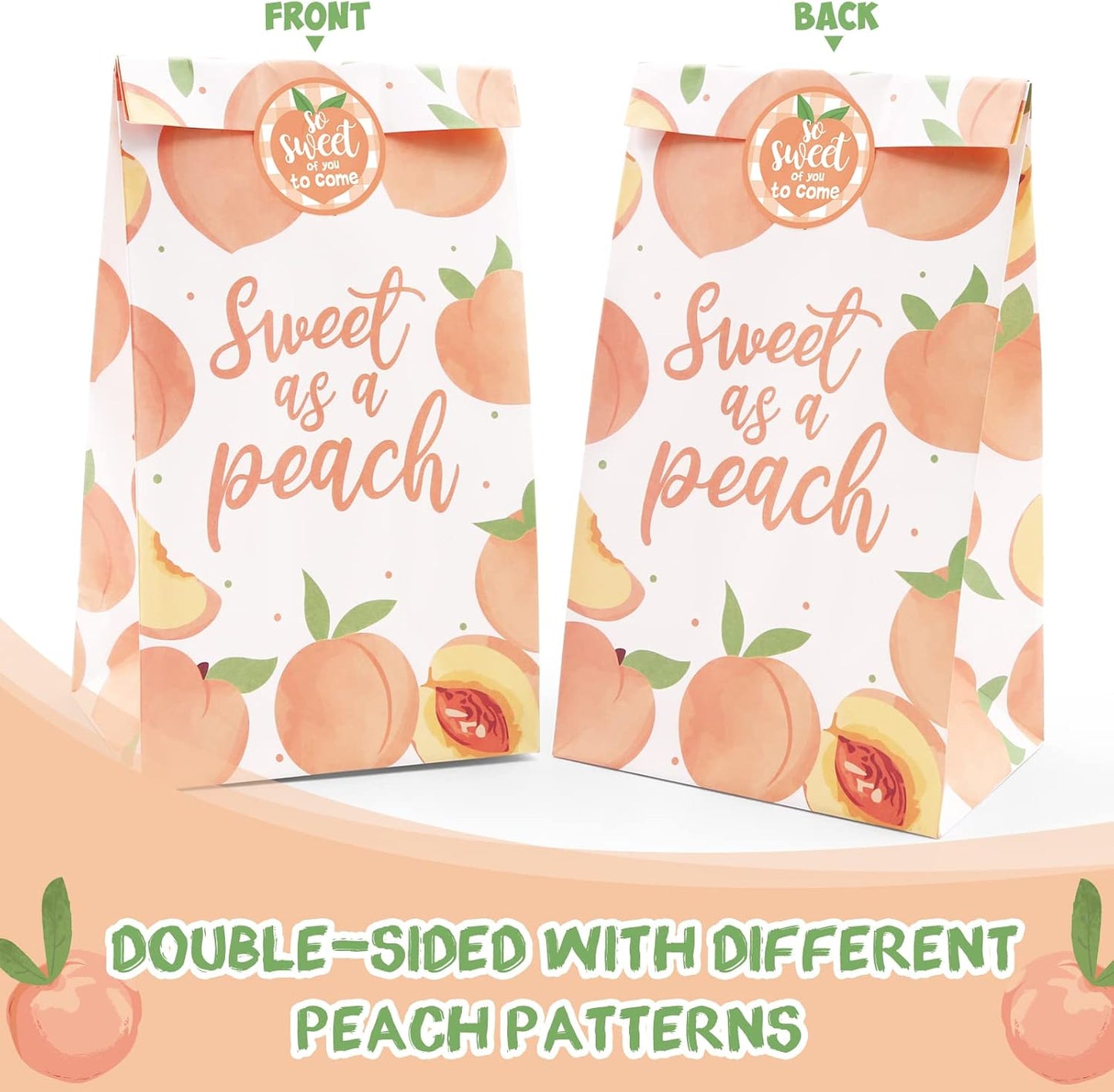 Peach Gift Bags Party Favors 24 Pack Sweet as Peaches Party Decorations Just Be Peachy for Summer Fruit Treat Goodie Bags with Thank You Stickers for Kids Birthday Baby Shower Wedding Supplies
