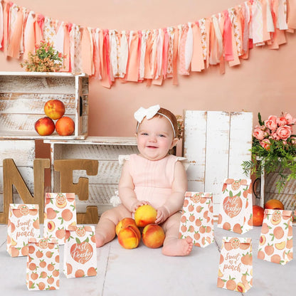 Peach Gift Bags Party Favors 24 Pack Sweet as Peaches Party Decorations Just Be Peachy for Summer Fruit Treat Goodie Bags with Thank You Stickers for Kids Birthday Baby Shower Wedding Supplies