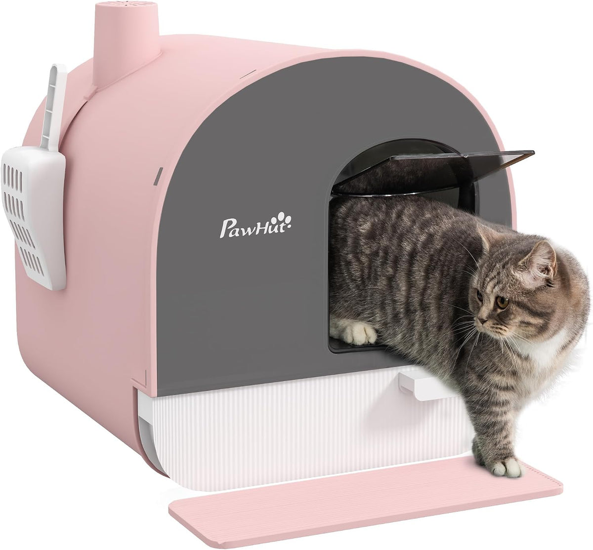 Cat Litter Box with Lid, Covered Litter Box for Indoor Cats with Tray, Scoop, Mat, Filter, 17" x 17" x 18.5", Pink