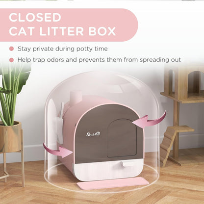 Cat Litter Box with Lid, Covered Litter Box for Indoor Cats with Tray, Scoop, Mat, Filter, 17" x 17" x 18.5", Pink