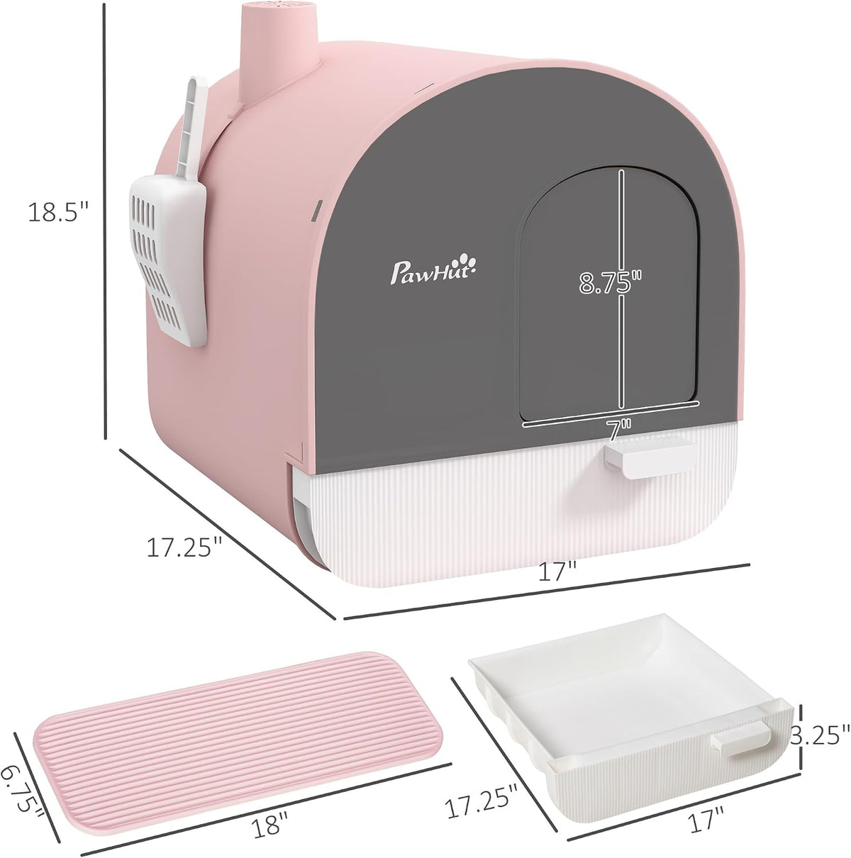 Cat Litter Box with Lid, Covered Litter Box for Indoor Cats with Tray, Scoop, Mat, Filter, 17" x 17" x 18.5", Pink