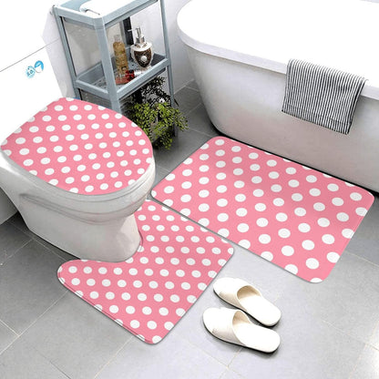 Light Pink Polka Dot Print (a) Bathroom Rugs Sets 3 Piece - Absorbent Non Slip Washable Bath Mats, U-Shape Toilet Lid Cover, Contour Mat, Soft Shower Mats Bath Rug Mat for Bathroom Toilet Tub