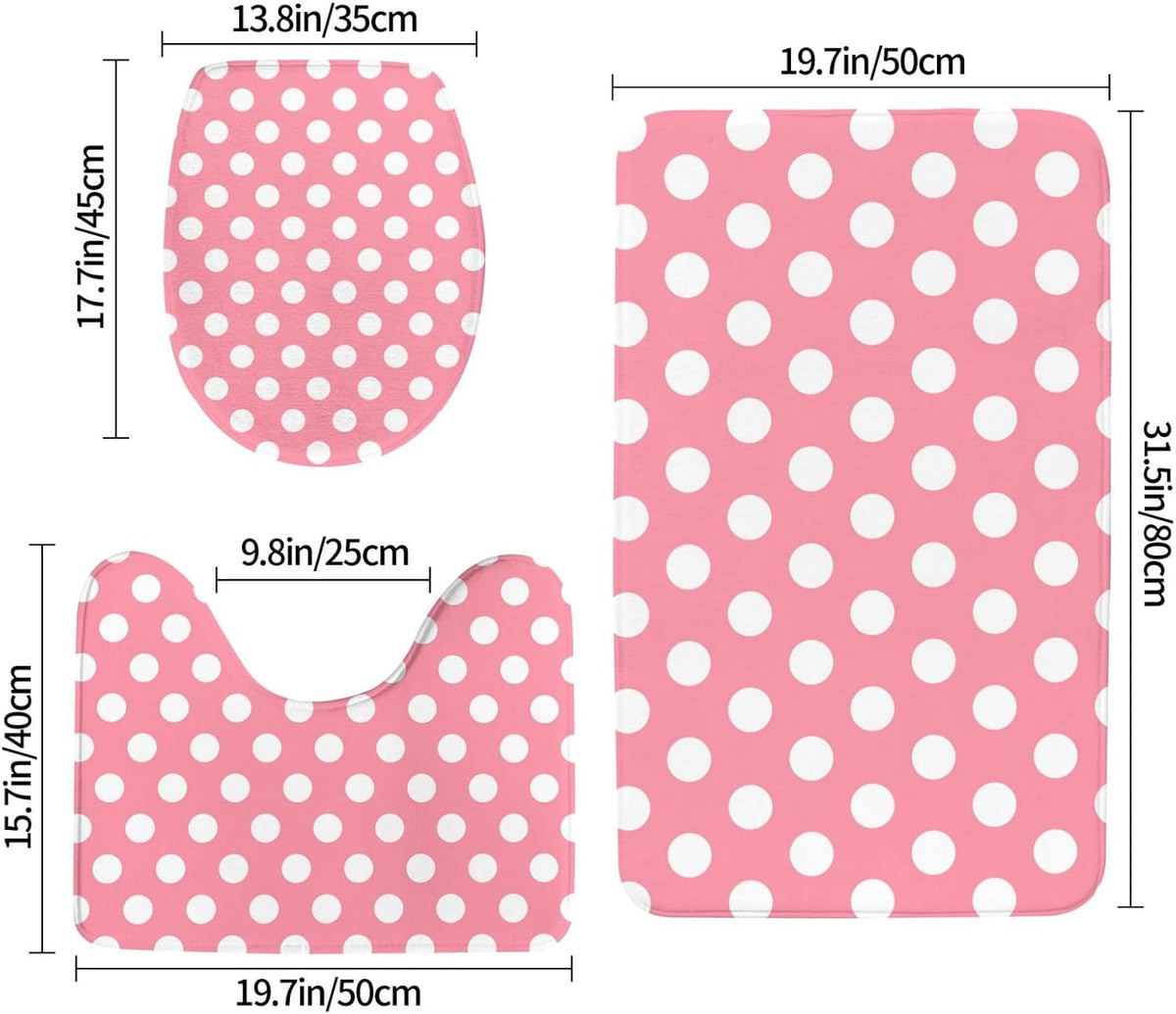 Light Pink Polka Dot Print (a) Bathroom Rugs Sets 3 Piece - Absorbent Non Slip Washable Bath Mats, U-Shape Toilet Lid Cover, Contour Mat, Soft Shower Mats Bath Rug Mat for Bathroom Toilet Tub