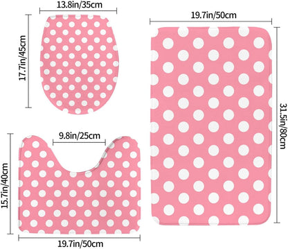Light Pink Polka Dot Print (a) Bathroom Rugs Sets 3 Piece - Absorbent Non Slip Washable Bath Mats, U-Shape Toilet Lid Cover, Contour Mat, Soft Shower Mats Bath Rug Mat for Bathroom Toilet Tub