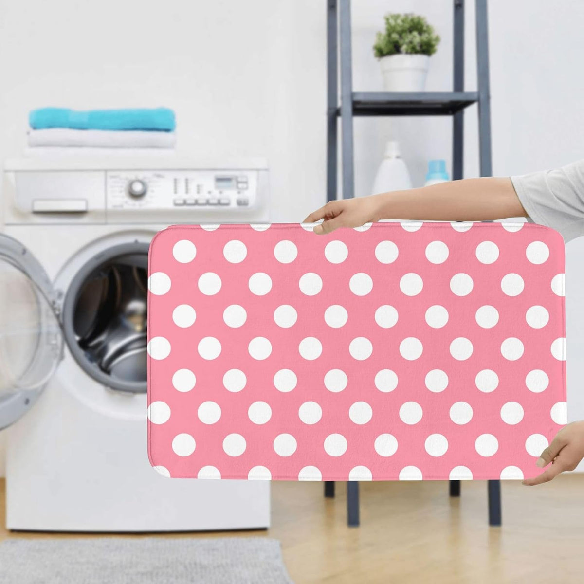 Light Pink Polka Dot Print (a) Bathroom Rugs Sets 3 Piece - Absorbent Non Slip Washable Bath Mats, U-Shape Toilet Lid Cover, Contour Mat, Soft Shower Mats Bath Rug Mat for Bathroom Toilet Tub
