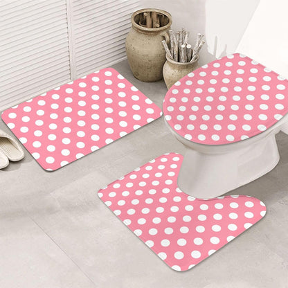 Light Pink Polka Dot Print (a) Bathroom Rugs Sets 3 Piece - Absorbent Non Slip Washable Bath Mats, U-Shape Toilet Lid Cover, Contour Mat, Soft Shower Mats Bath Rug Mat for Bathroom Toilet Tub
