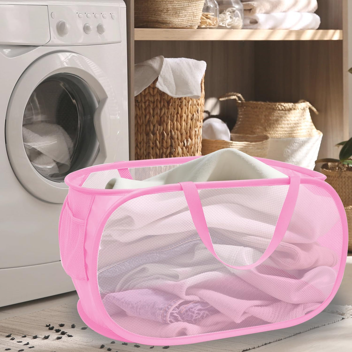 Collapsible Laundry Hamper Basket,Pop Up Mesh Foldable Bag for Laundry Room
