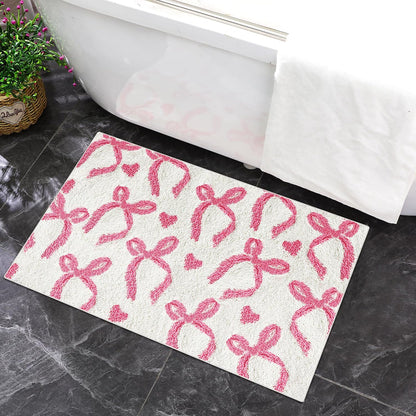 Pink Bow Bathroom Rug 20 x 32 Inch Non Slip Washable Bath Mat Coquette Aesthetic Cute Carpet for Vanity Sink Shower Bedroom Preppy Room Decor