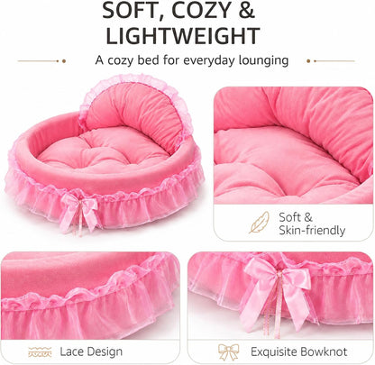 Pink Dog Bed Washable Princess Cat Couch Soft Plush Pet Sofa Nest Mat Snuggle Kitten Puppy Cave Beds Cute Cozy Kitten Doggy Kennel Cushion Small Medium Dogs Cats Sleeping Pad (S, Pink)