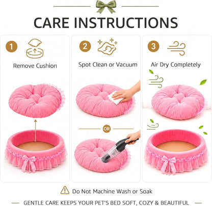 Pink Dog Bed Washable Princess Cat Couch Soft Plush Pet Sofa Nest Mat Snuggle Kitten Puppy Cave Beds Cute Cozy Kitten Doggy Kennel Cushion Small Medium Dogs Cats Sleeping Pad (S, Pink)