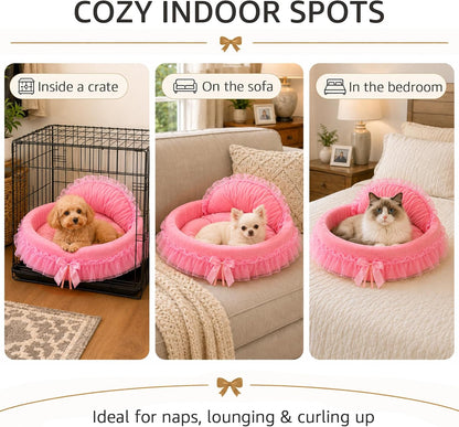 Pink Dog Bed Washable Princess Cat Couch Soft Plush Pet Sofa Nest Mat Snuggle Kitten Puppy Cave Beds Cute Cozy Kitten Doggy Kennel Cushion Small Medium Dogs Cats Sleeping Pad (S, Pink)