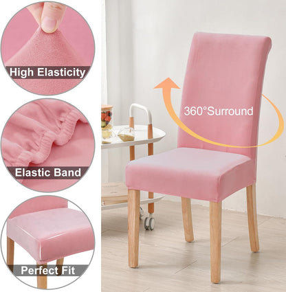 Velvet Stretch Dining Chair Covers, Parsons Chair Slipcovers Set of 6