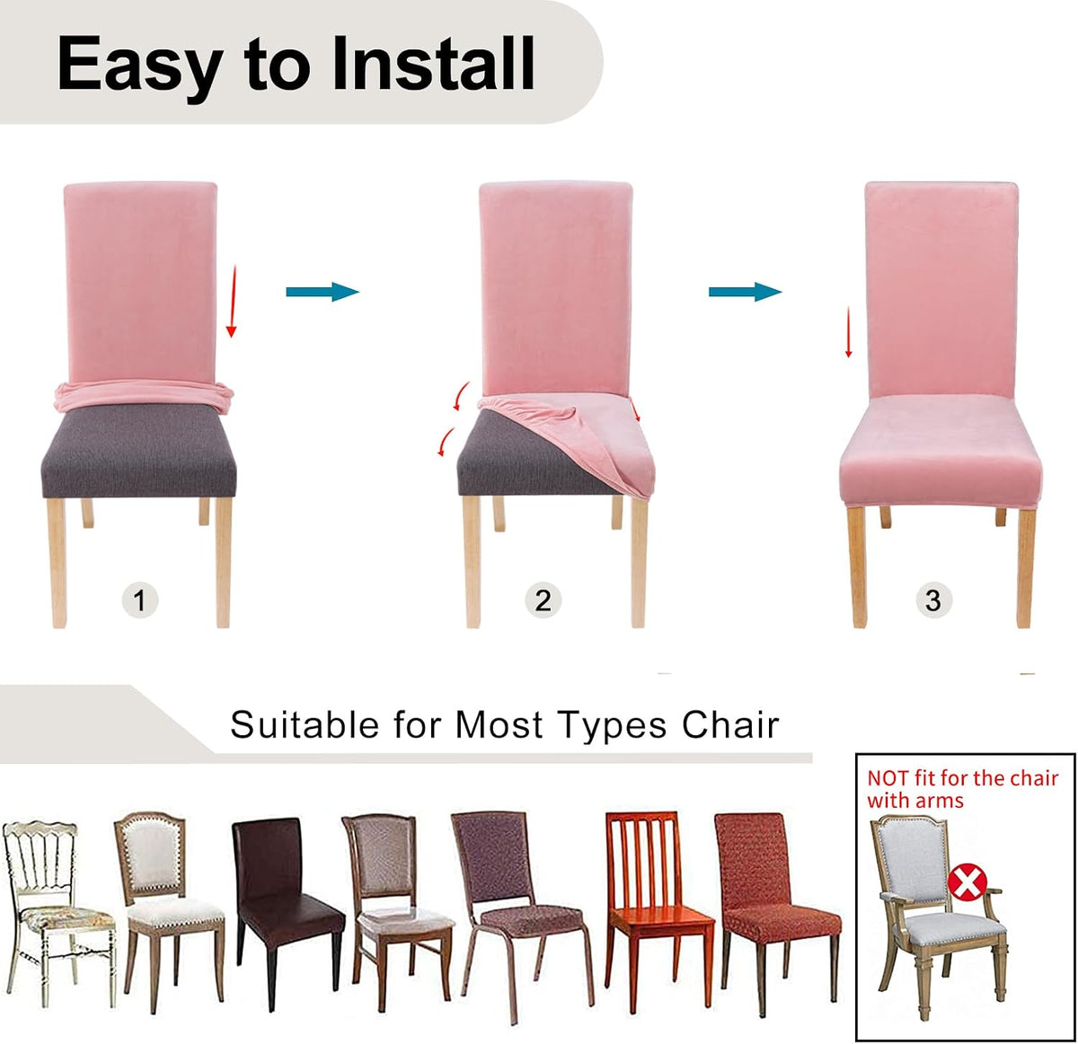 Velvet Stretch Dining Chair Covers, Parsons Chair Slipcovers Set of 6