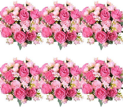 6 Pcs Peonies Artificial Flowers, Pink Flowers for Centerpieces
