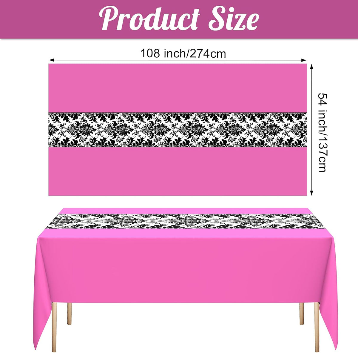 3 Pcs 54 x 108 Inch Baroque Tablecloth Gothic Wedding Bridal Table Cloth Vintage Table Runner for Party Picnic Dinner Kitchen(Pink)
