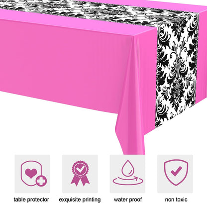 3 Pcs 54 x 108 Inch Baroque Tablecloth Gothic Wedding Bridal Table Cloth Vintage Table Runner for Party Picnic Dinner Kitchen(Pink)