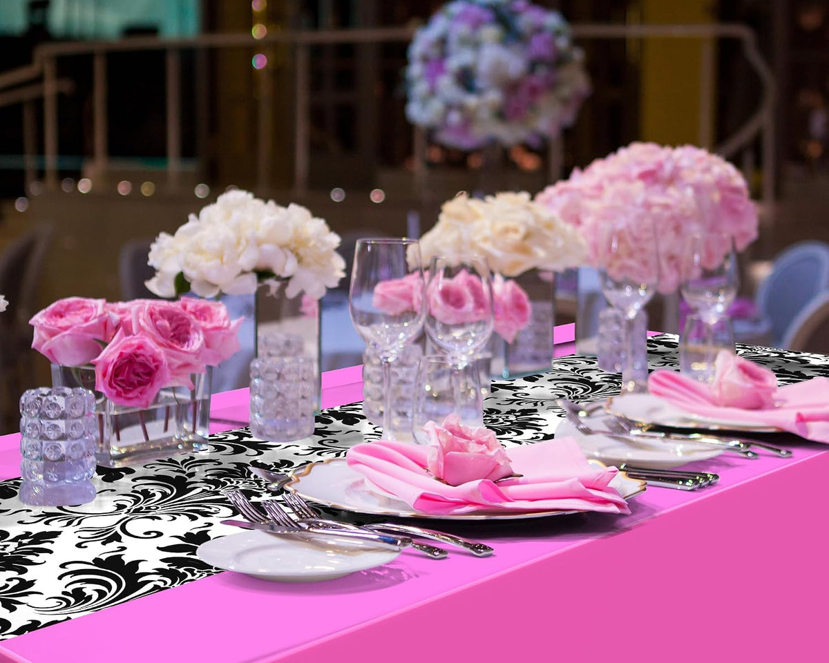 3 Pcs 54 x 108 Inch Baroque Tablecloth Gothic Wedding Bridal Table Cloth Vintage Table Runner for Party Picnic Dinner Kitchen(Pink)