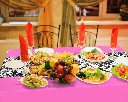 3 Pcs 54 x 108 Inch Baroque Tablecloth Gothic Wedding Bridal Table Cloth Vintage Table Runner for Party Picnic Dinner Kitchen(Pink)