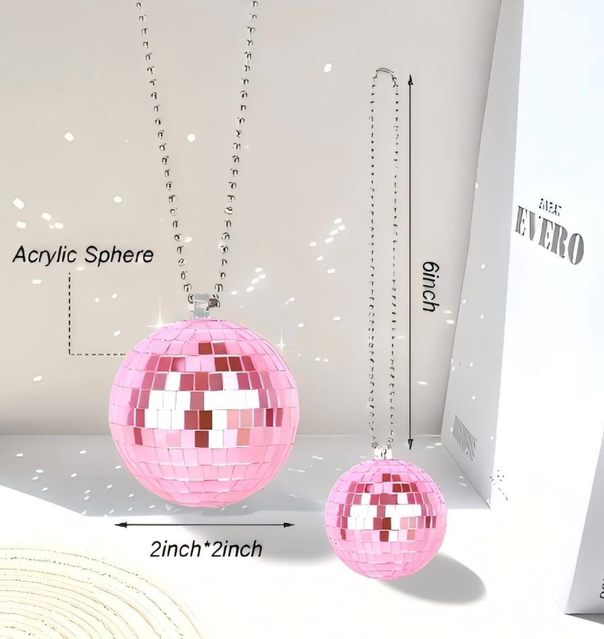 Pink Disco Ball,Disco Ball Car Accessory,Disco Car Charm, Rear View Mirror Hanging Accessories (Pink)