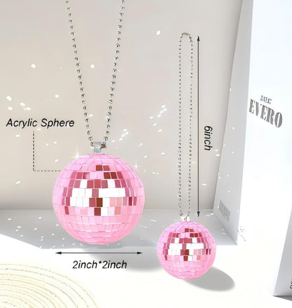 Pink Disco Ball,Disco Ball Car Accessory,Disco Car Charm, Rear View Mirror Hanging Accessories (Pink)