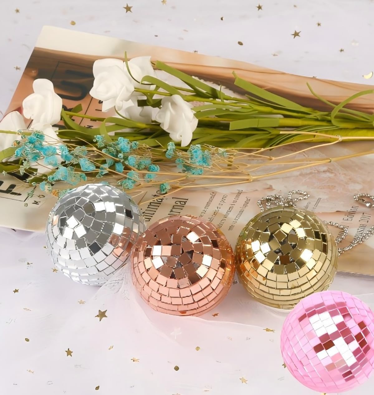 Pink Disco Ball,Disco Ball Car Accessory,Disco Car Charm, Rear View Mirror Hanging Accessories (Pink)