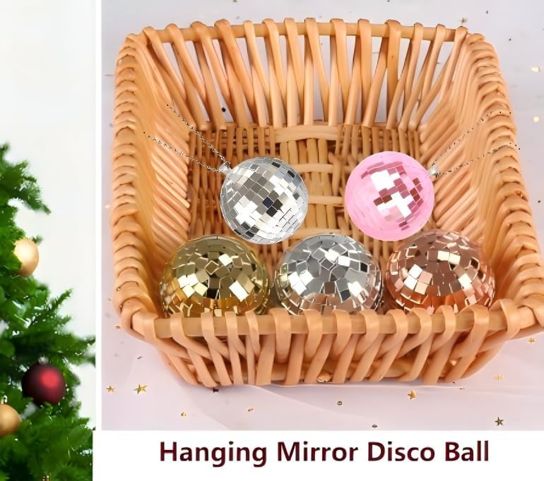 Pink Disco Ball,Disco Ball Car Accessory,Disco Car Charm, Rear View Mirror Hanging Accessories (Pink)