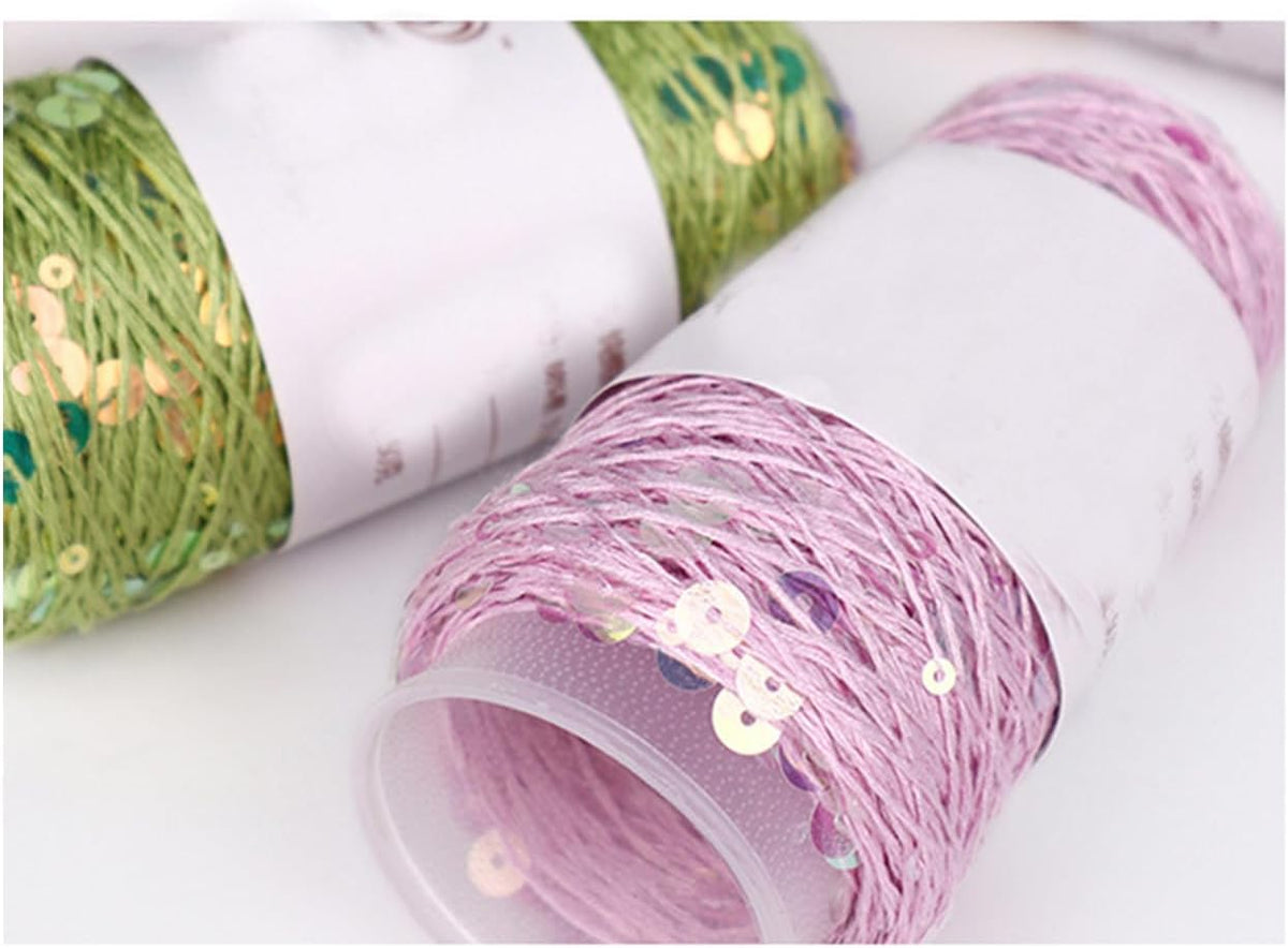 2 Balls Sequins Sparkle Cotton Yarn, Lurex Sequin Thread Accessories Knit it in Yarn with Metallic Shine for Knitting and Crocheting 100g (Illusion Pink, L)