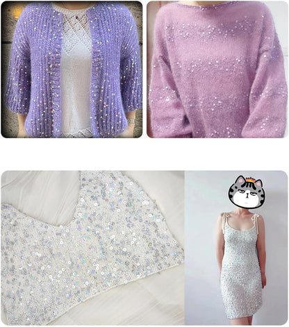 2 Balls Sequins Sparkle Cotton Yarn, Lurex Sequin Thread Accessories Knit it in Yarn with Metallic Shine for Knitting and Crocheting 100g (Illusion Pink, L)