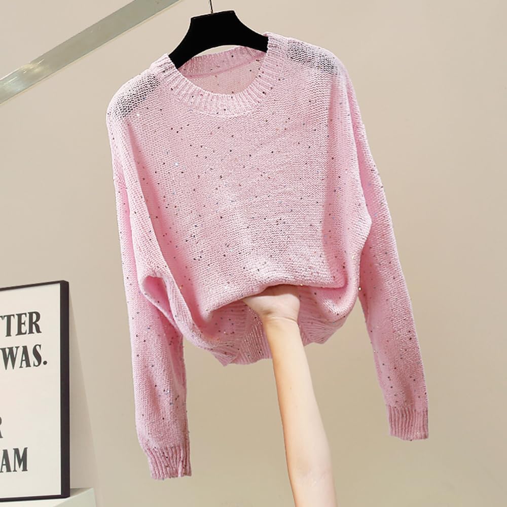2 Balls Sequins Sparkle Cotton Yarn, Lurex Sequin Thread Accessories Knit it in Yarn with Metallic Shine for Knitting and Crocheting 100g (Illusion Pink, L)