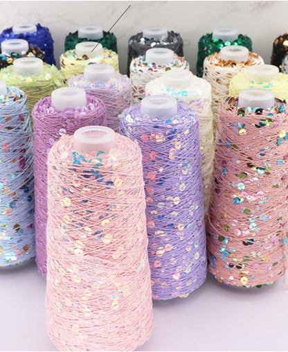 2 Balls Sequins Sparkle Cotton Yarn, Lurex Sequin Thread Accessories Knit it in Yarn with Metallic Shine for Knitting and Crocheting 100g (Illusion Pink, L)