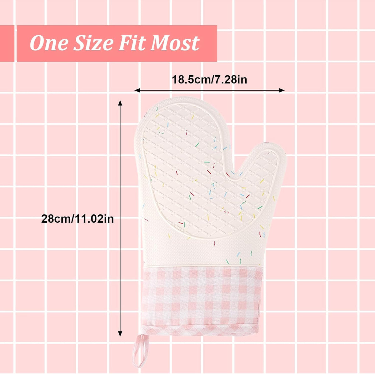 Heat Resistant Silicone Oven Mitts, Pink Cooking Gloves, 2 Pack
