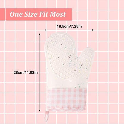 Heat Resistant Silicone Oven Mitts, Pink Cooking Gloves, 2 Pack