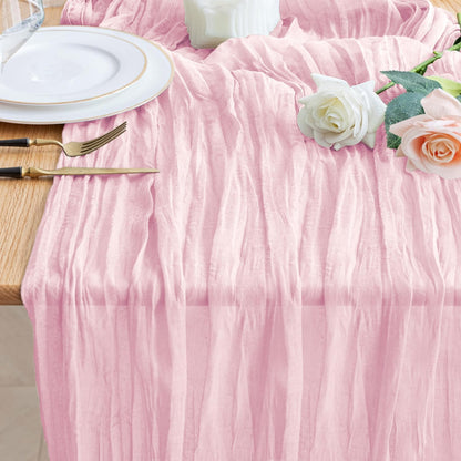 Cheesecloth Table Runner Pink 10FT Boho Gauze Runner for Party