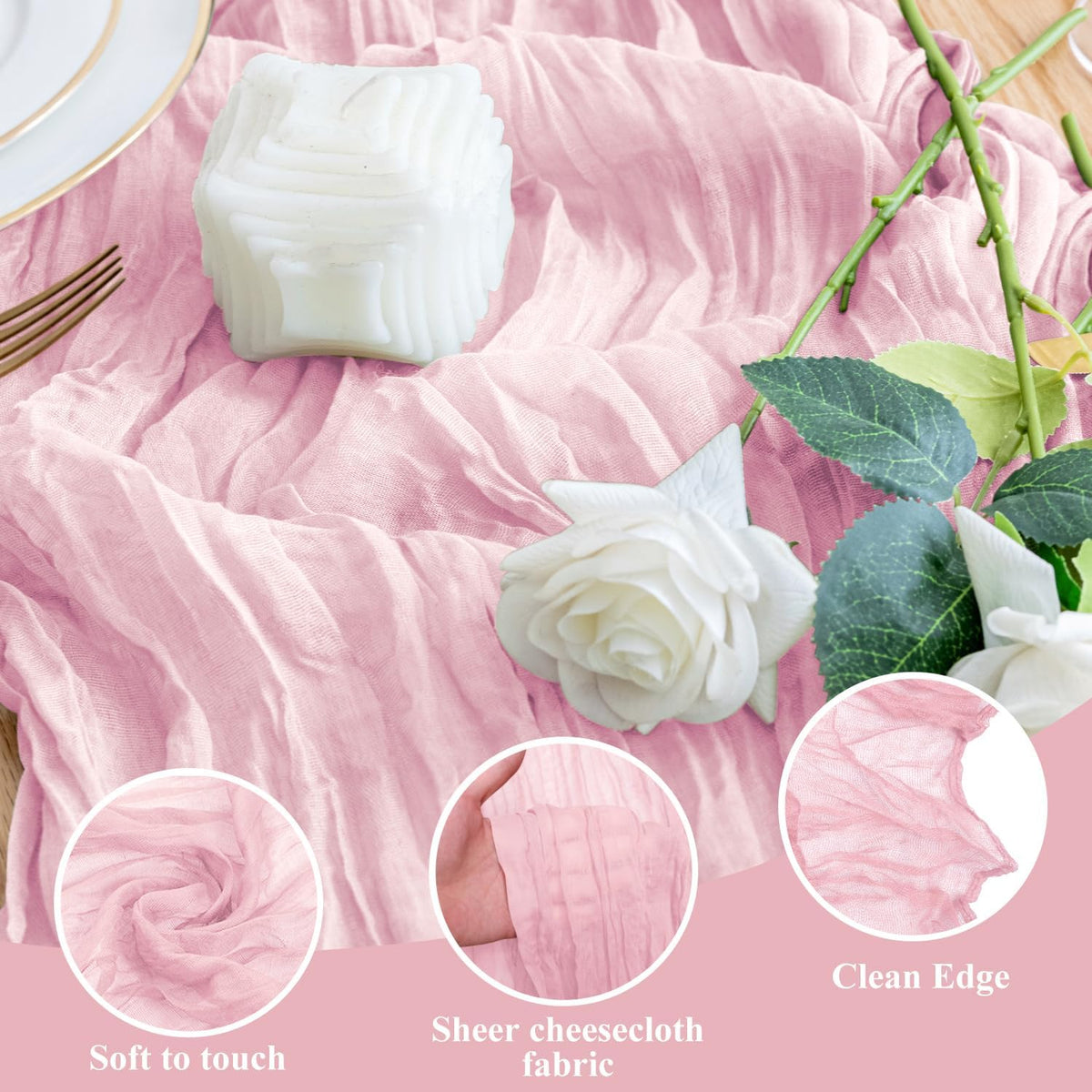 Cheesecloth Table Runner Pink 10FT Boho Gauze Runner for Party