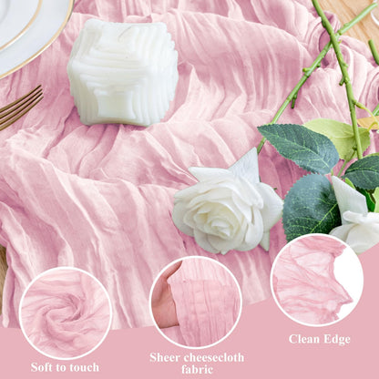 Cheesecloth Table Runner Pink 10FT Boho Gauze Runner for Party