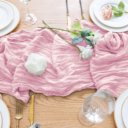 Cheesecloth Table Runner Pink 10FT Boho Gauze Runner for Party