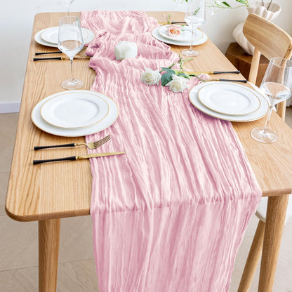 Cheesecloth Table Runner Pink 10FT Boho Gauze Runner for Party