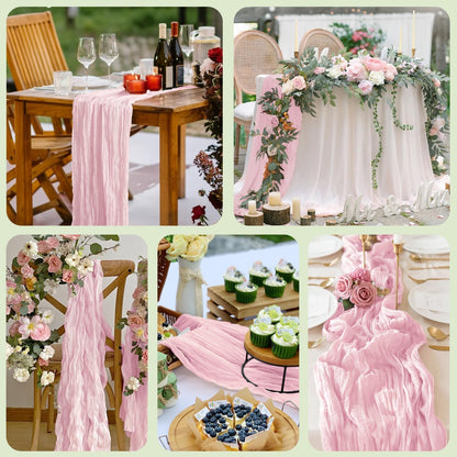Cheesecloth Table Runner Pink 10FT Boho Gauze Runner for Party