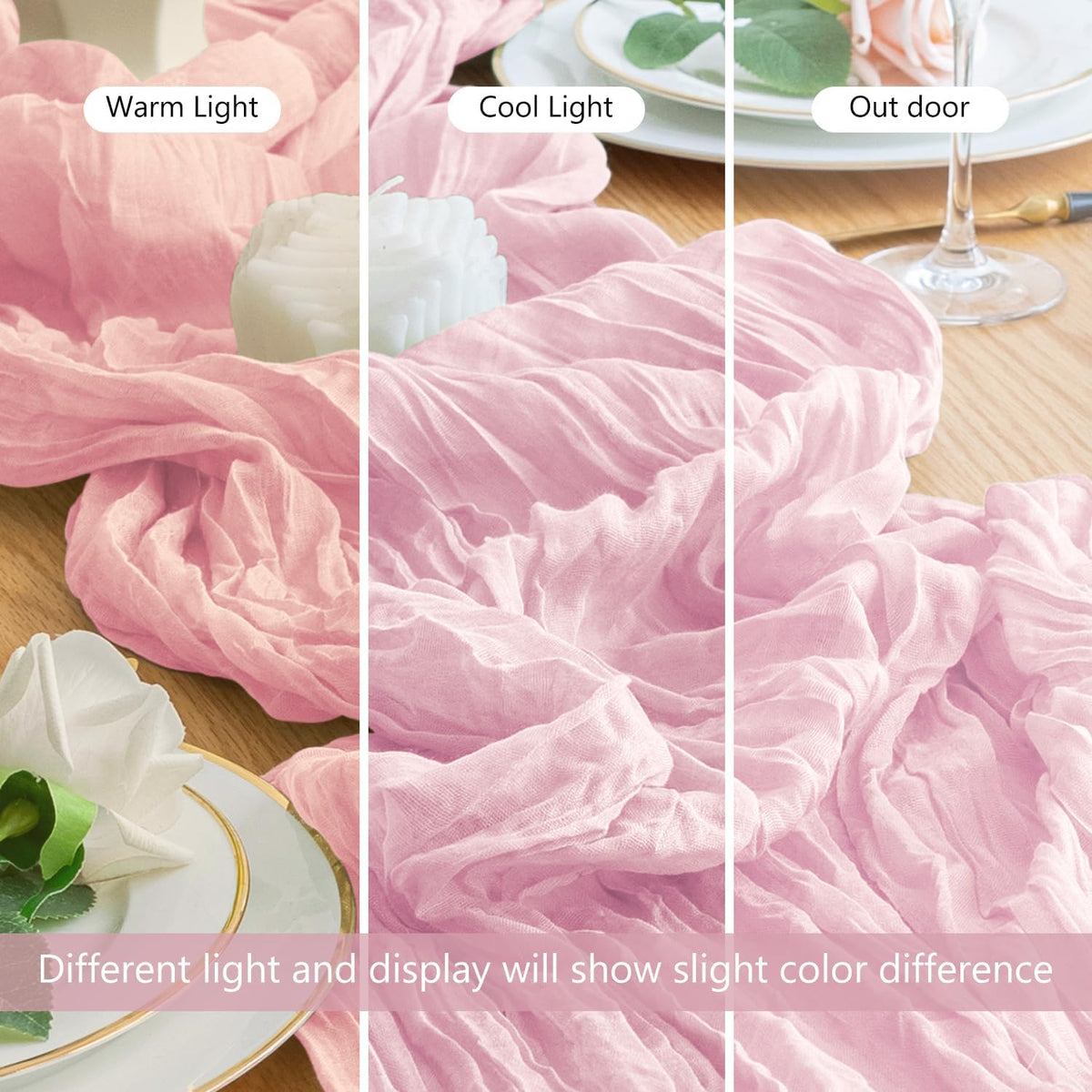 Cheesecloth Table Runner Pink 10FT Boho Gauze Runner for Party