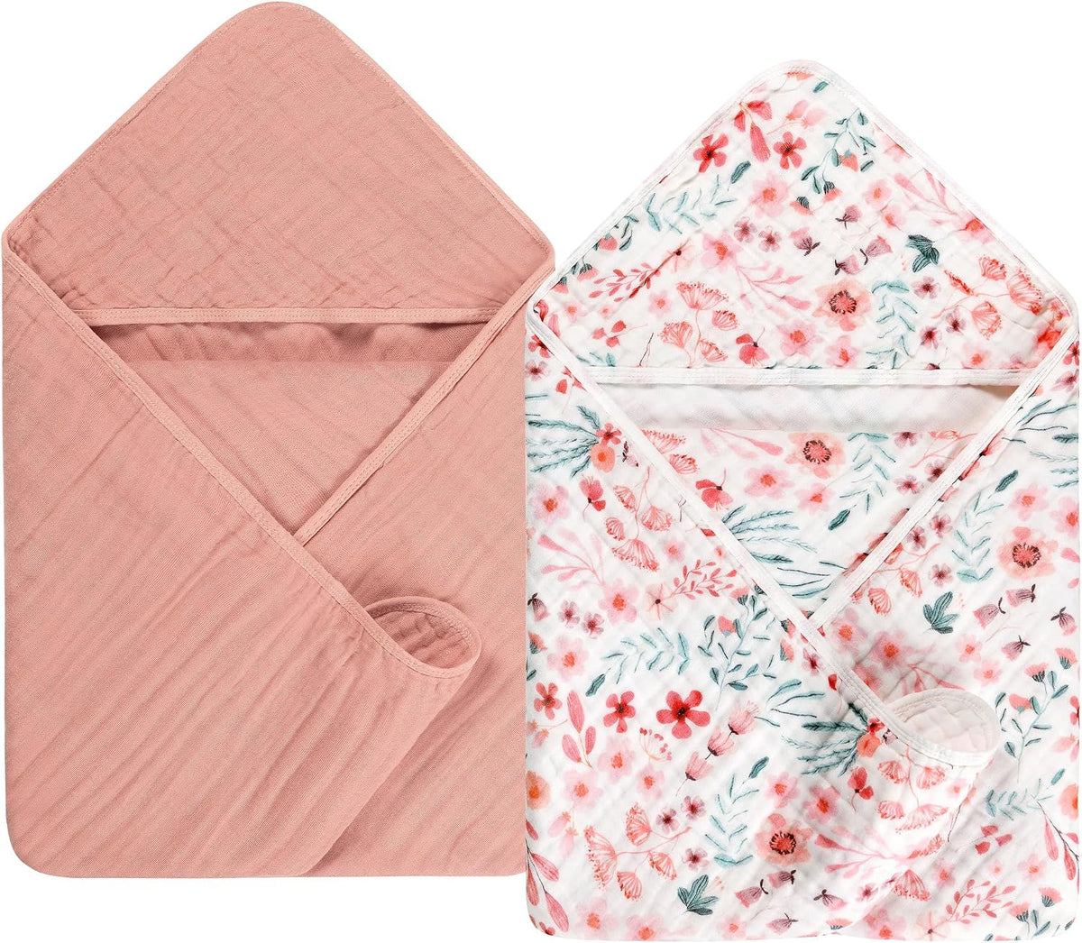 6-Layer Muslin Hooded Baby Bath Towel 2 Packs 35x35 inch