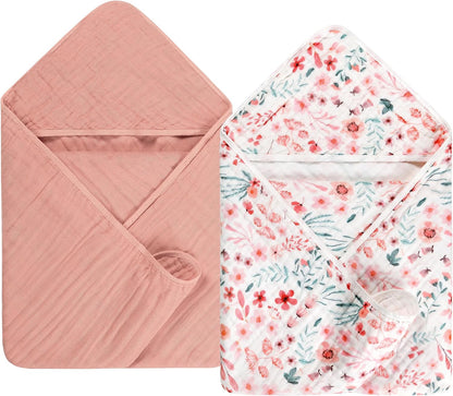 6-Layer Muslin Hooded Baby Bath Towel 2 Packs 35x35 inch