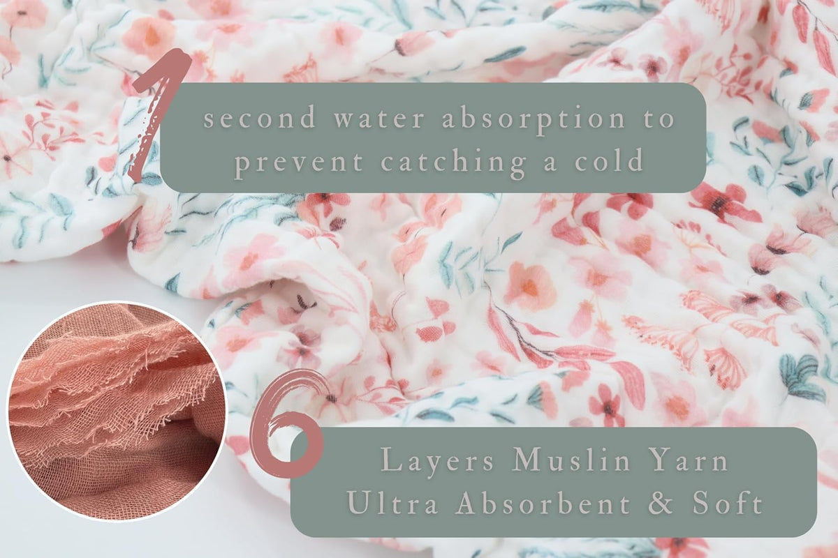 6-Layer Muslin Hooded Baby Bath Towel 2 Packs 35x35 inch
