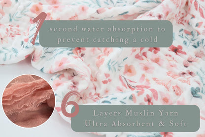 6-Layer Muslin Hooded Baby Bath Towel 2 Packs 35x35 inch