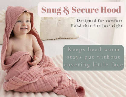 6-Layer Muslin Hooded Baby Bath Towel 2 Packs 35x35 inch