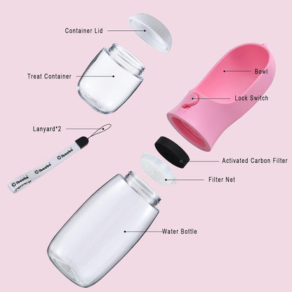 Dog Water Bottle Portable with Food Container & Filter for Travel