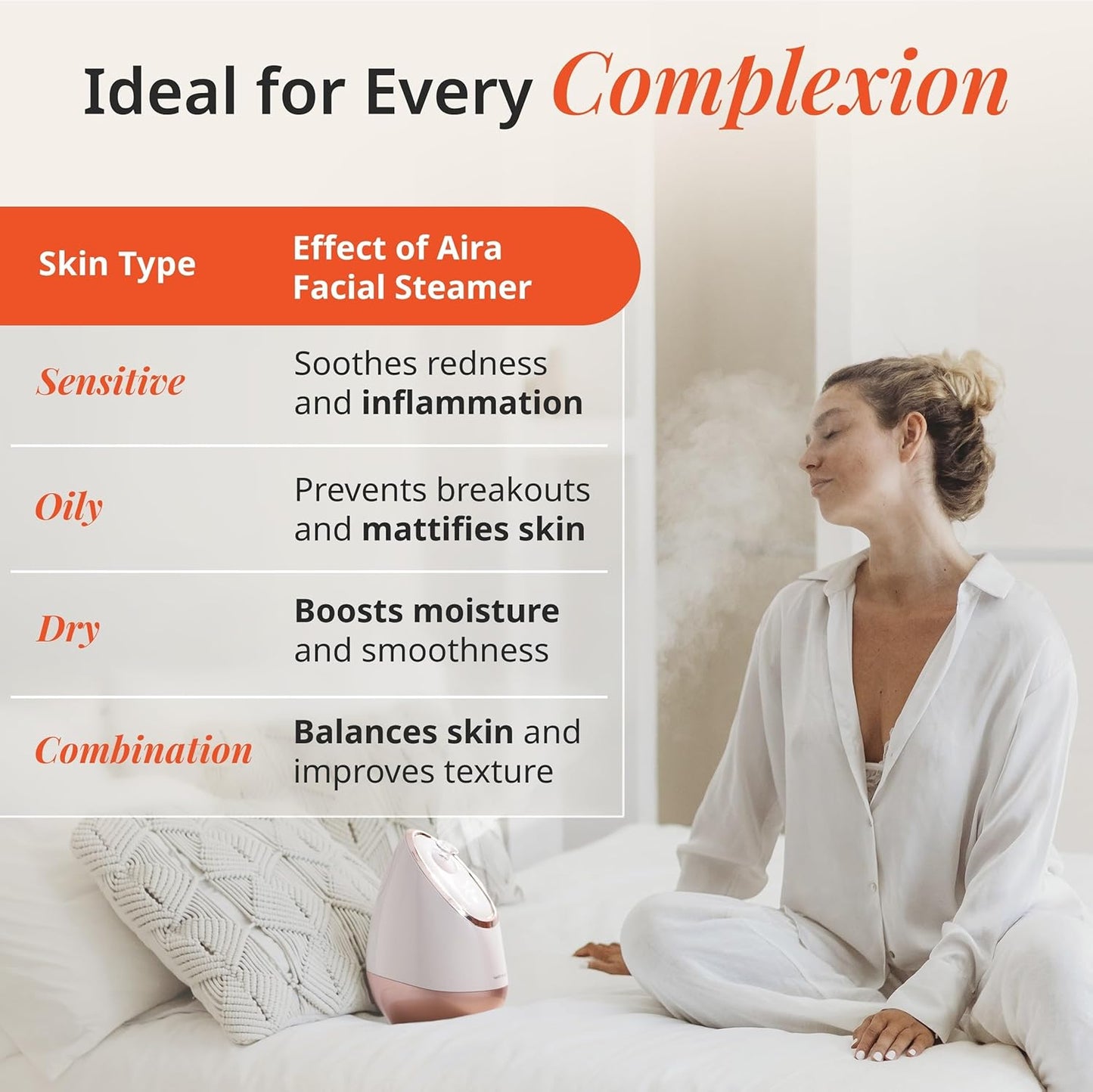 Aira Ionic Facial Steamer (Rose Gold) - Pore Cleaner that Detoxifies, Cleanses and Moisturizes - Adjustable Nozzle, Water Tank with 3 Essential Oil Baskets