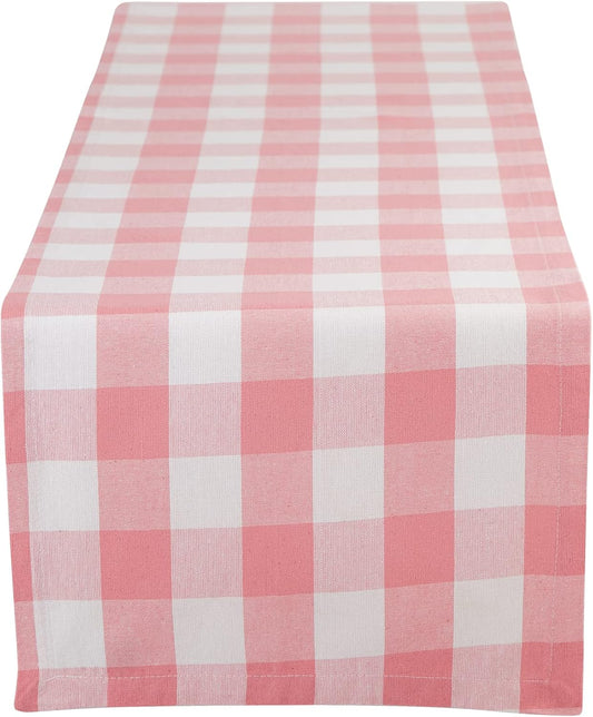Buffalo Check Collection, Classic Farmhouse Table Runner, 14x72, Pink & White