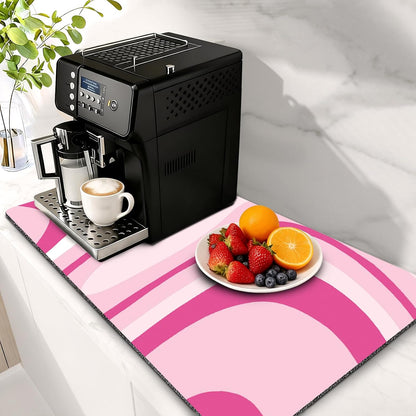 Absorbent Dish Drying Mat for Kitchen Counter, 17" X 28” Coffee Bar Mat for Espresso Machine, Quick Dry Aesthetic Drying Pad, Non-Slip Waterproof Countertop Protector for Coffee Maker, Pink Abstract