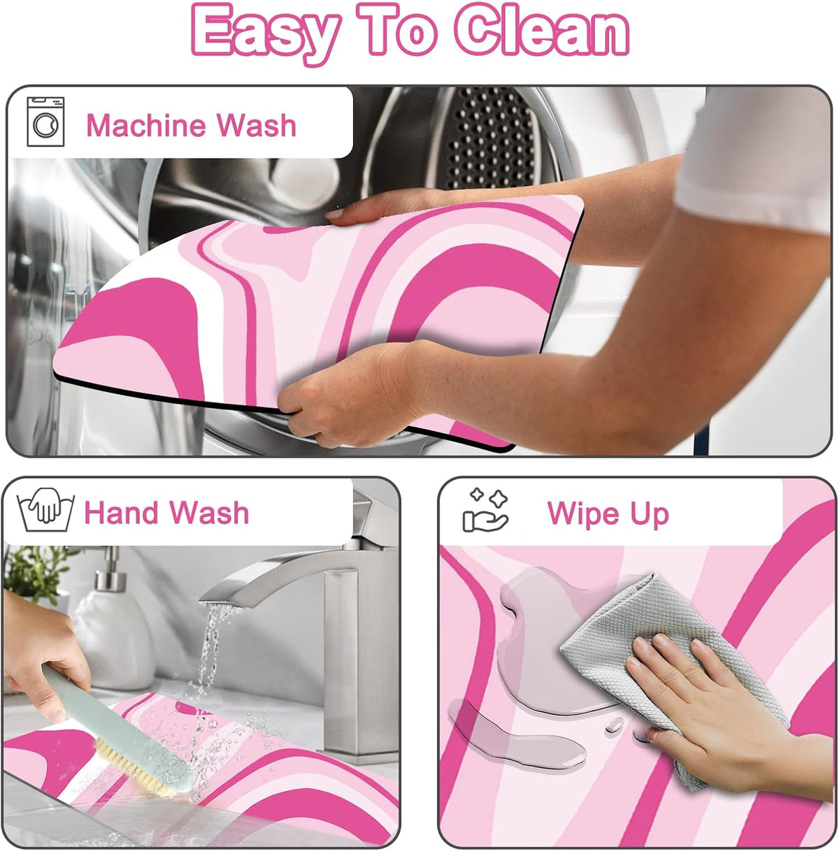 Absorbent Dish Drying Mat for Kitchen Counter, 17" X 28” Coffee Bar Mat for Espresso Machine, Quick Dry Aesthetic Drying Pad, Non-Slip Waterproof Countertop Protector for Coffee Maker, Pink Abstract