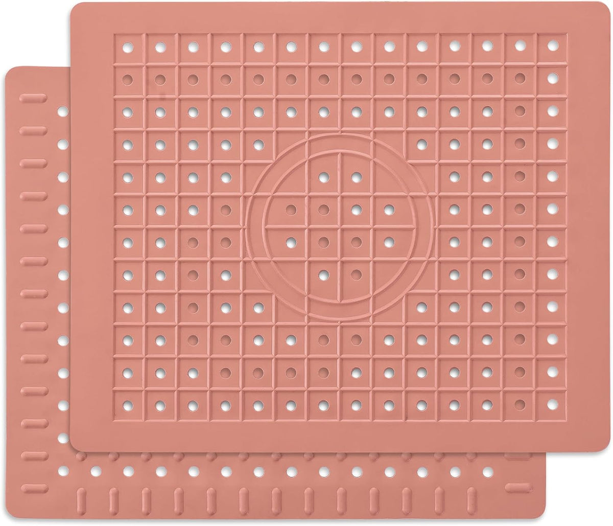 Kitchen Sink Mat, 12" x 10" Rectangular Sink Protector Pad, Fast-Draining Grid Design Liner, Dish Drying Mat , 2 Pack Pink